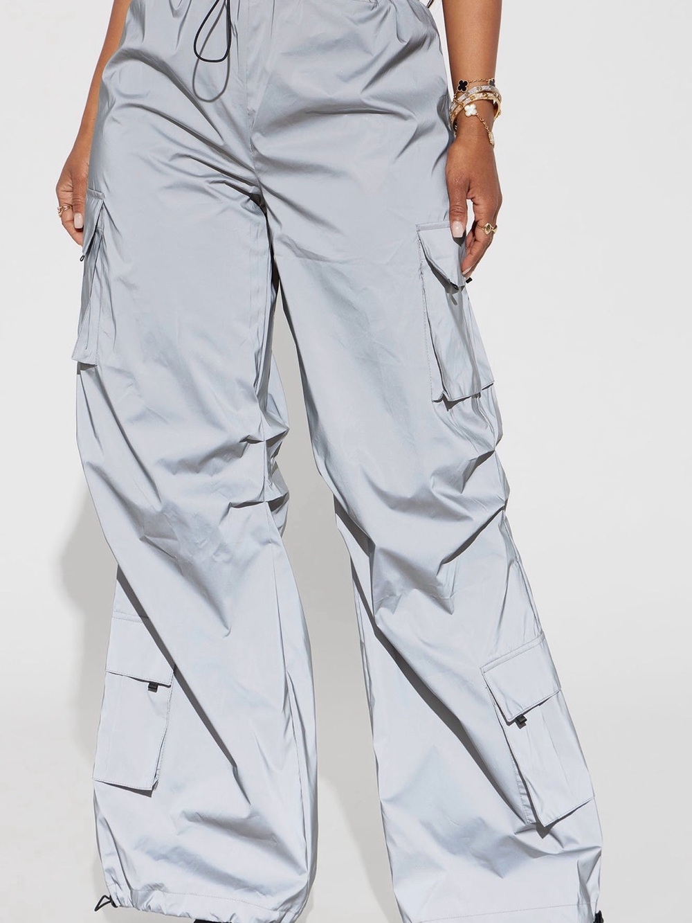 Gray Cargo Wide Leg Parachute Pants - Picture 3 of 10